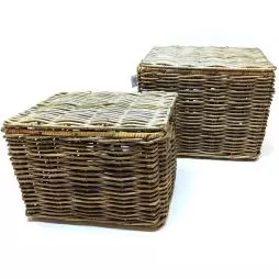 KURVEKASSE SÆT2 RATTAN MED LÅG - Rattan kurve
